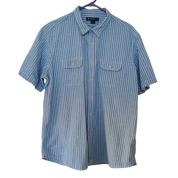 Cremieux Collection Mens XL Blue Striped Short Sleeve Button Down Shirt - Picture 1 of 5